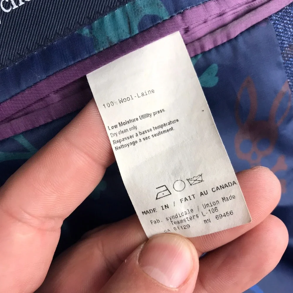 Psycho Bunny Worsted Wool Windowpane Sport Coat Mens 54L Navy Blazer